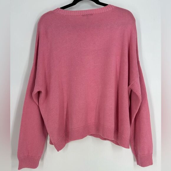 EILEEN FISHER Women’s Candy Pink Drop Shoulder Knit Tencel/Cotton Sweater Sz L - Picture 5 of 9